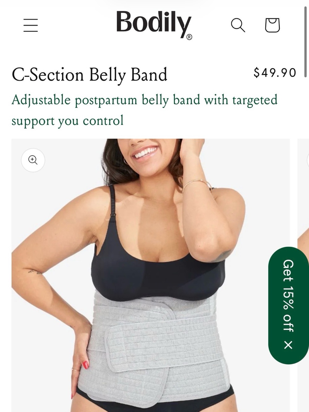 Bodily C-Section Belly Band in Light Gray - Postpartum Support